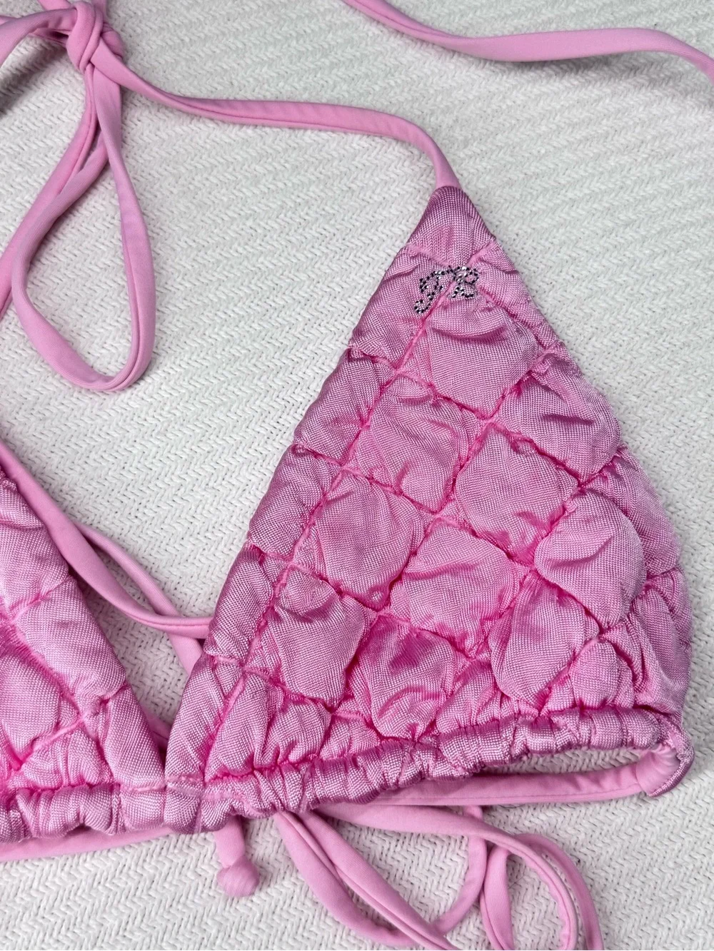 Frankie’s Bikinis Tia Eyelet Pink Puff Set Rhinestones Swim 2 Piece Small